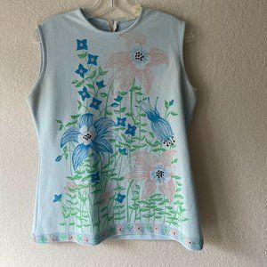 1960s / 70s Pastel Floral Silkscreen Print Top / Tank